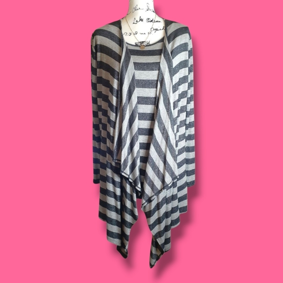 Michael Kors Striped Cardigan And Tank Set Gray Metallic - Picture 1 of 5